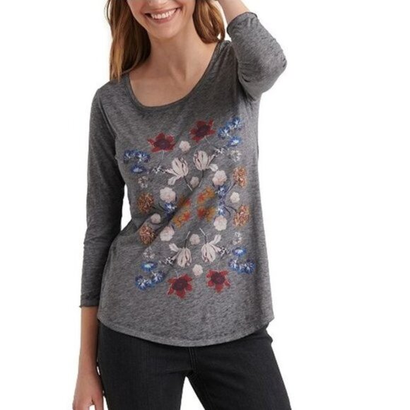 Lucky Brand Botanical Mandala Floral Print T-Shirt - Picture 1 of 7